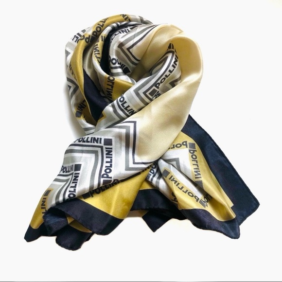 POLLINI 100% Silk Black Yellow Zigzag Logo Scarf - Picture 4 of 8